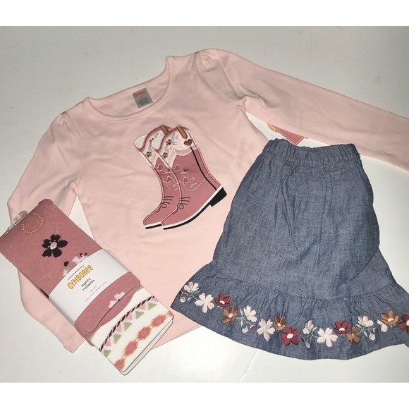 Gymboree Other - Gymboree 3T County Fair Boot Tee Skort Floral Tights Set NWT Cowgirl 4 piece